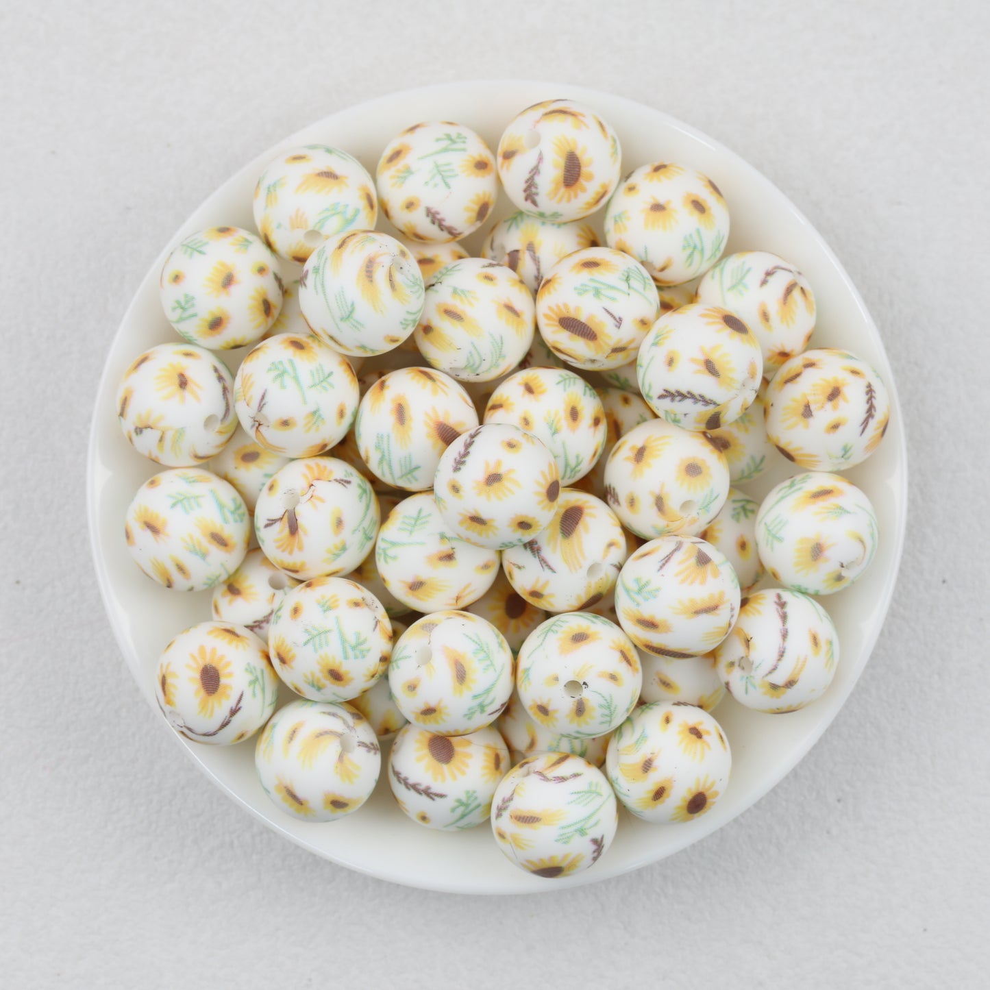 Floral Pattern 15mm Silicone Beads Light Color Printed Design 50pcs 4