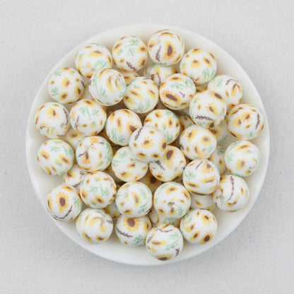 Floral Pattern 15mm Silicone Beads Light Color Printed Design 50pcs 4