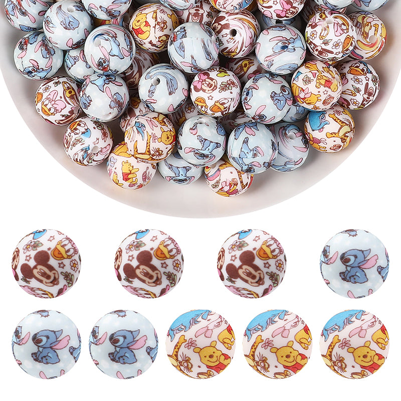 15mm Silicone Beads Disney Character Mix Mickey Stitch Winnie 50pcs 7