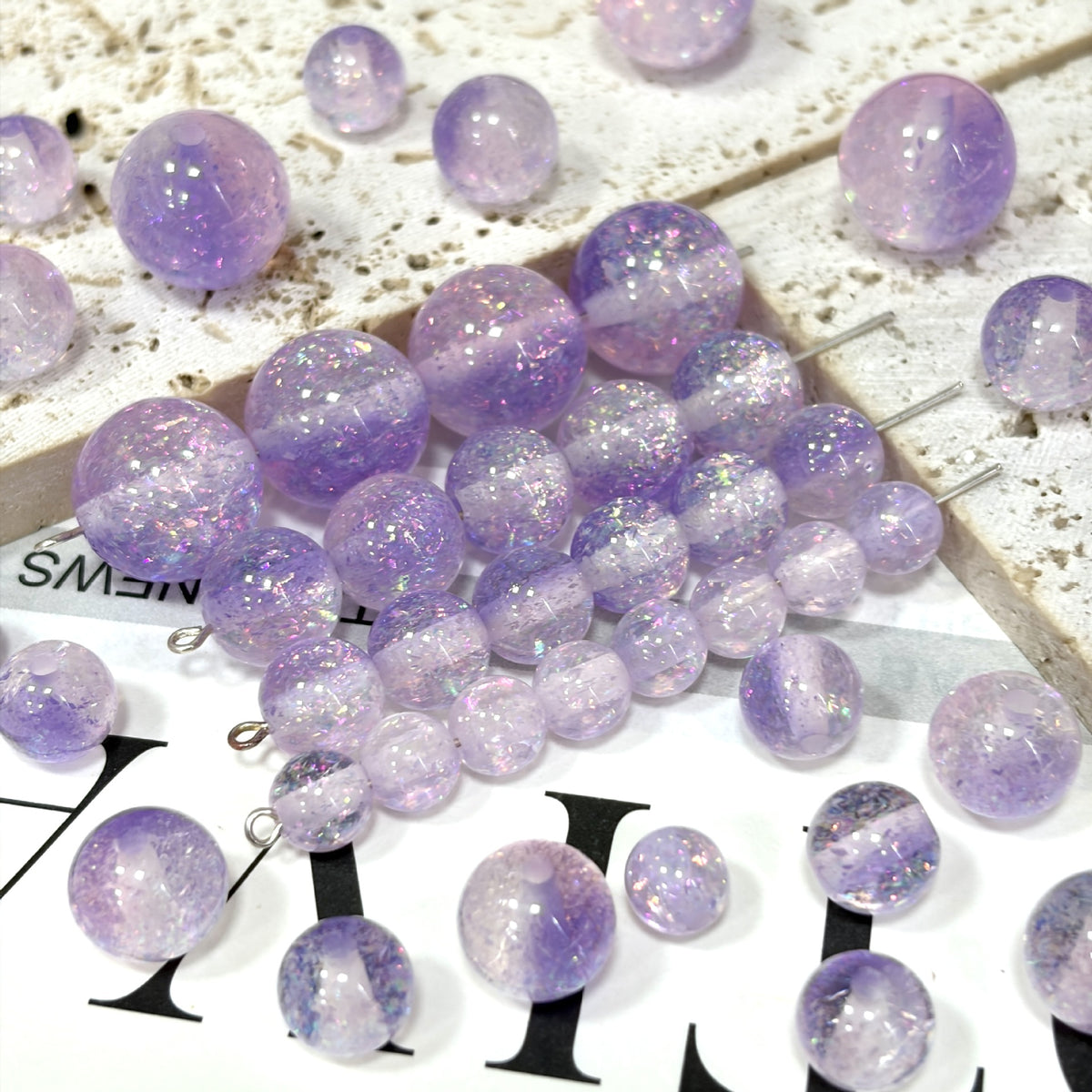 Dual Tone 8mm Round Resin Opal Beads Sparkling Glitter Finish 50pcs 13
