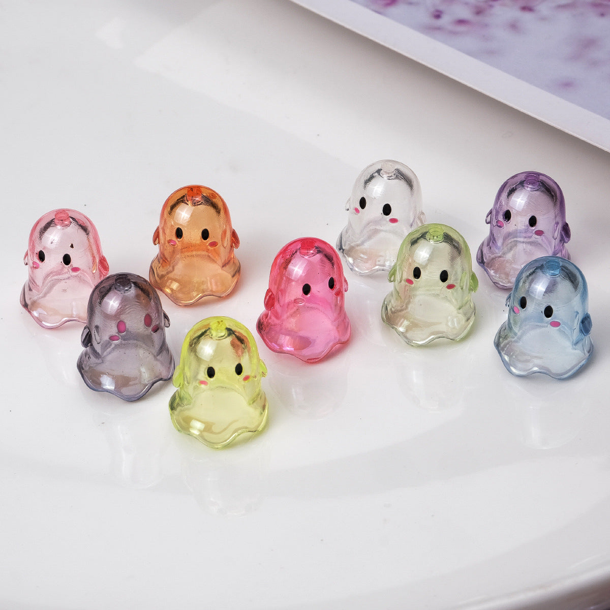Transparent Ghost Acrylic Beads 17mm Pastel Colors 50pcs