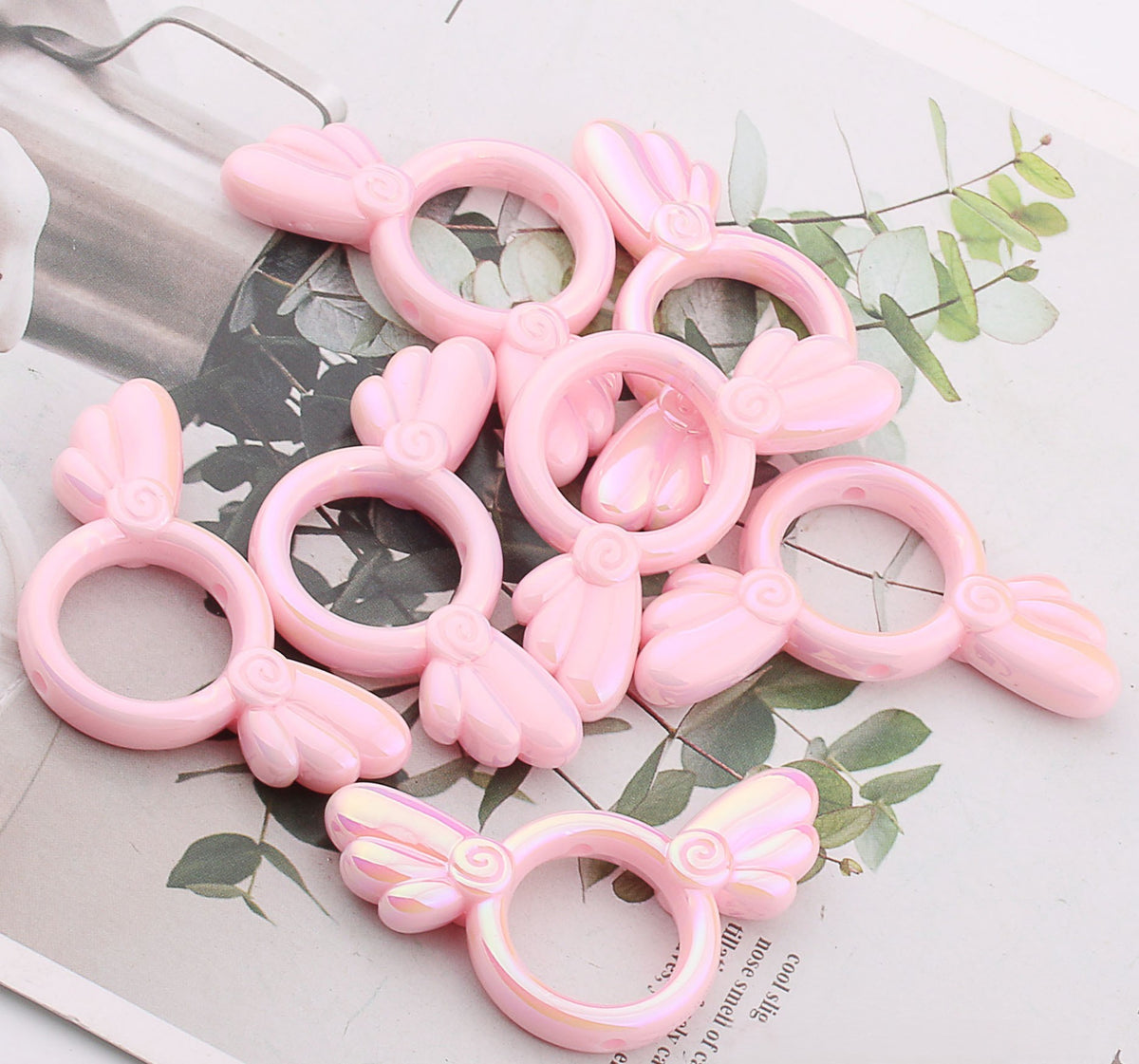 UV Color Plated Solid Color Varied Sakura Angel Wings Acrylic Beads 2pcs 6