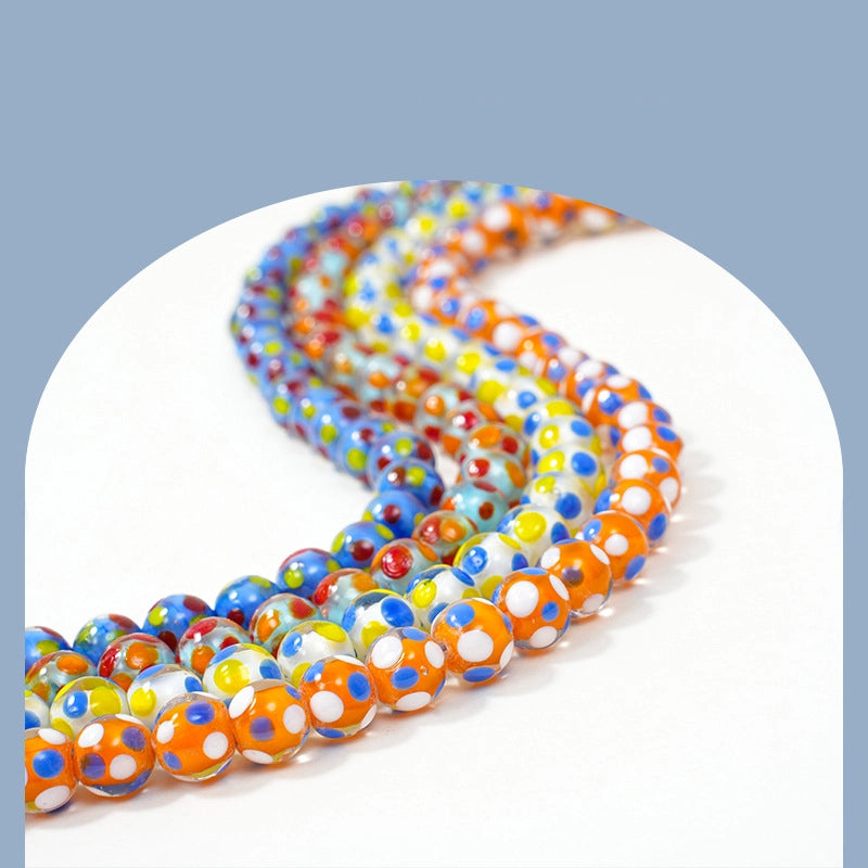 Lampwork Glass Beads Round 10mm Bright Polka Dotted Enamel 40pcs 2