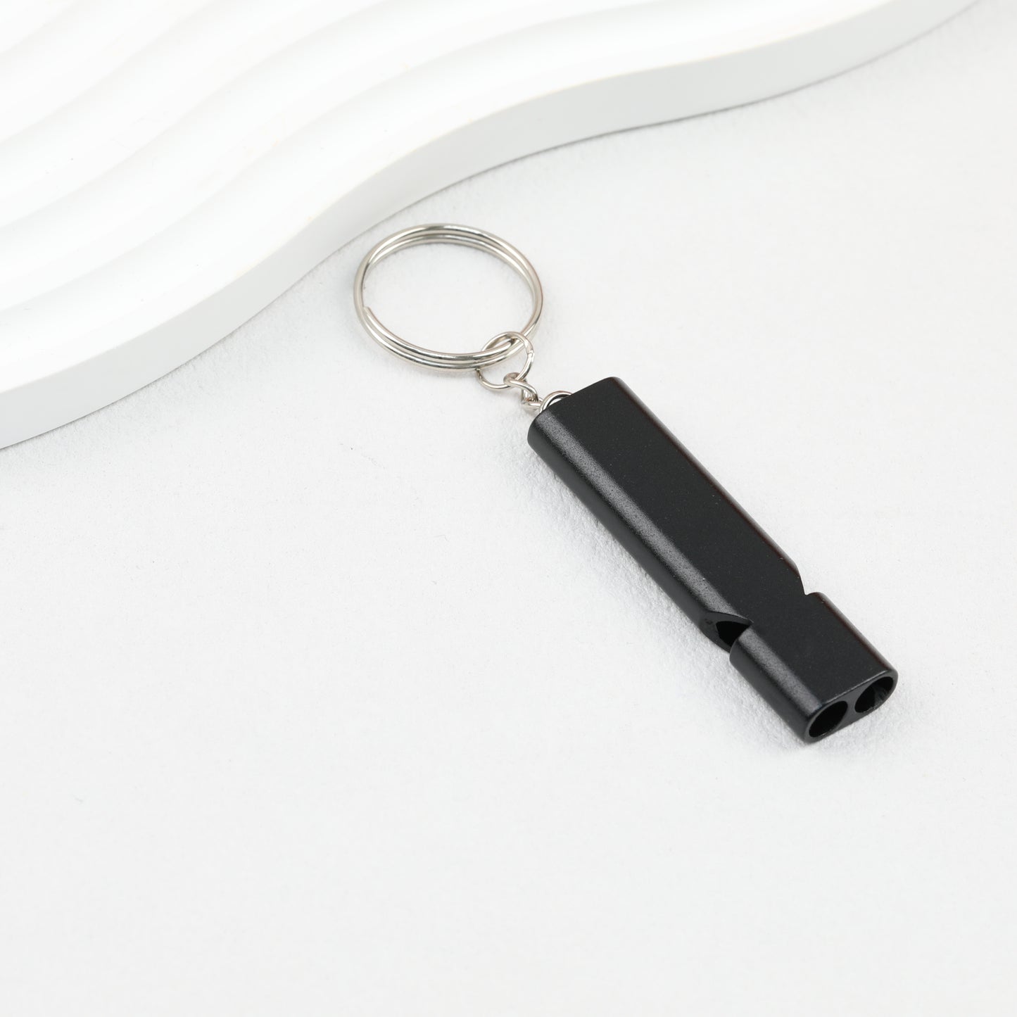 Survival Whistle Keychain Flat Aluminum Alloy Double Tube Self Defense
