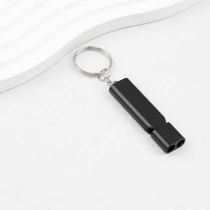Survival Whistle Keychain Flat Aluminum Alloy Double Tube Self Defense