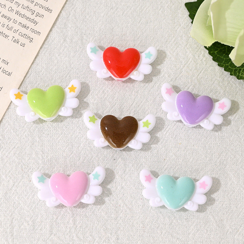 Glossy Angel Wing Heart Resin Beads 30mm 20pcs 2