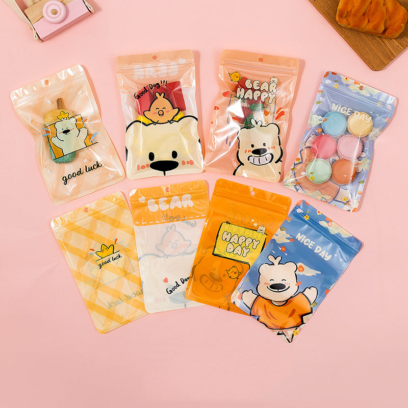 Cartoon Bear Print Zip Lock Plastic Bags 13x21cm Top Seal 10pcs
