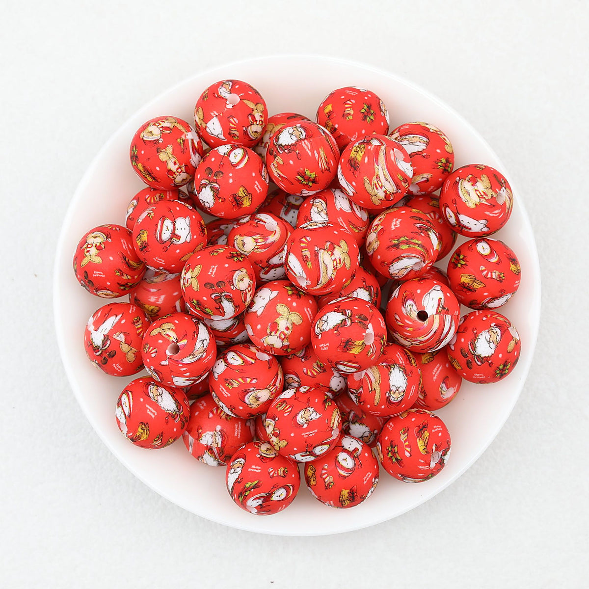 Christmas Santa Claus 15mm Silicone Beads Printed 50pcs - Red
