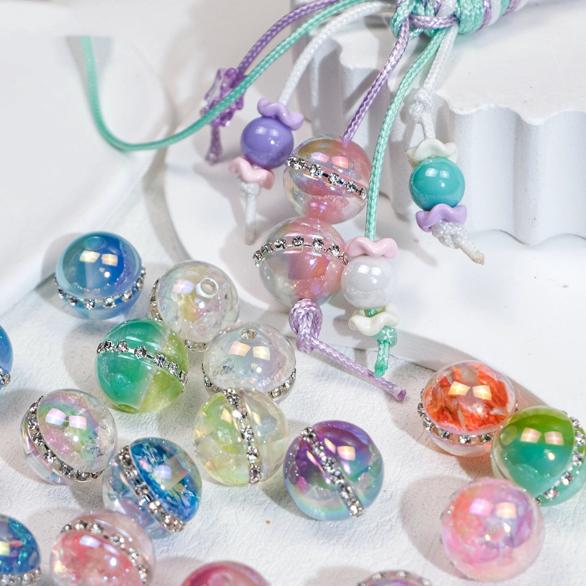 Luminous Rhinestone Chain Enlaced Resin Beads 16mm Round 10pcs