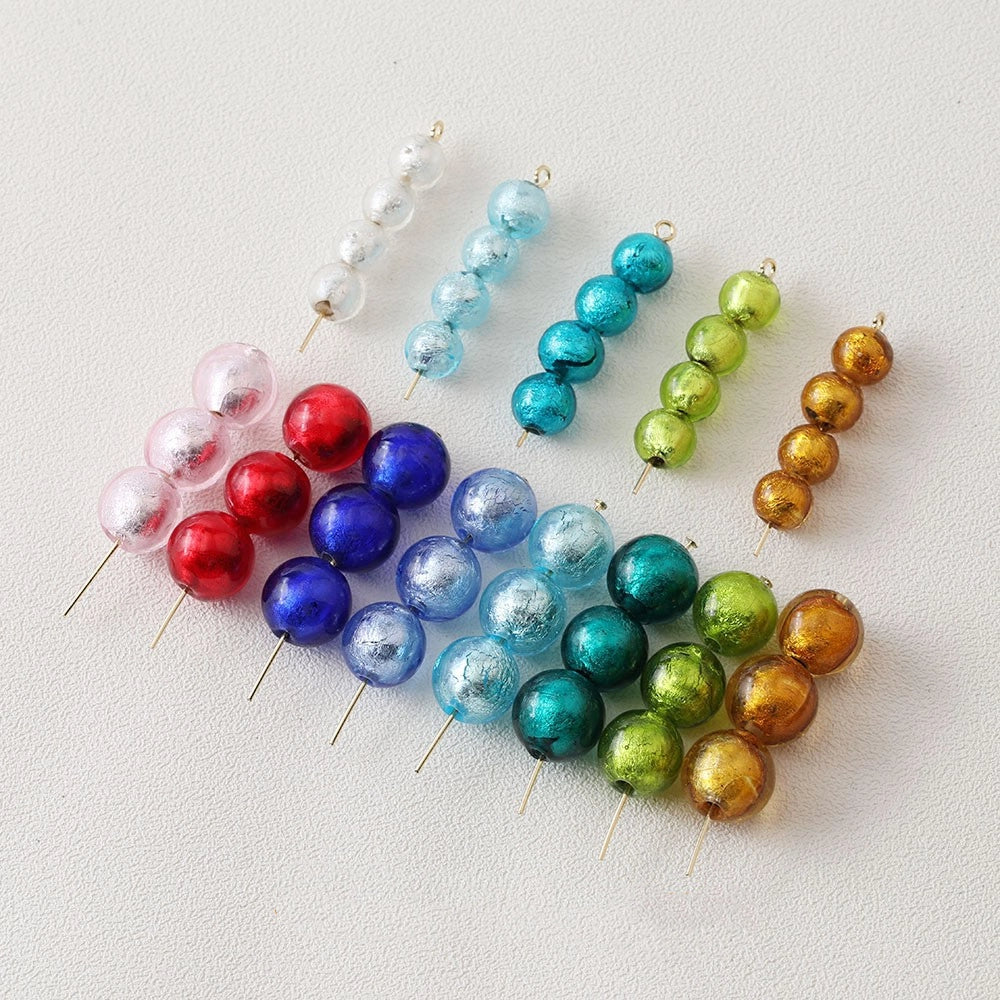 Lampwork Glass Beads Round Wrinkle Silver Foil Filled 8mm 12mm 5pcs 2