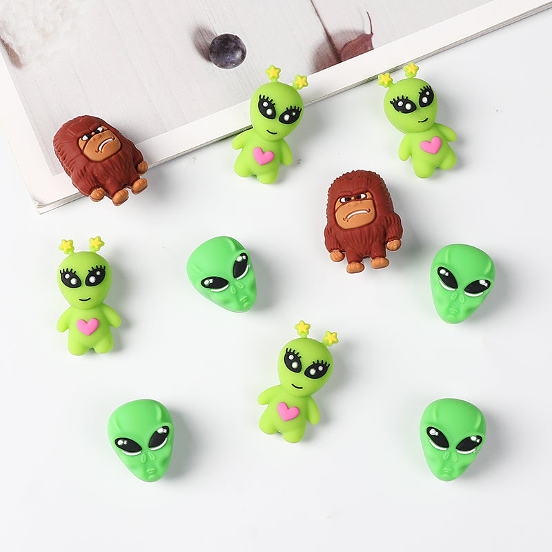 Silicone 3D Focal Beads Alien Bigfoot Green Alien Head 20pcs 3