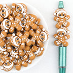 3D Gingerbread Santa Hat Silicone Focal Beads Wholesale, Christmas Brown White Character Design