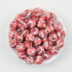 15mm Floral Pattern Print Round Silicone Beads Dark Base 50pcs - Red Berry
