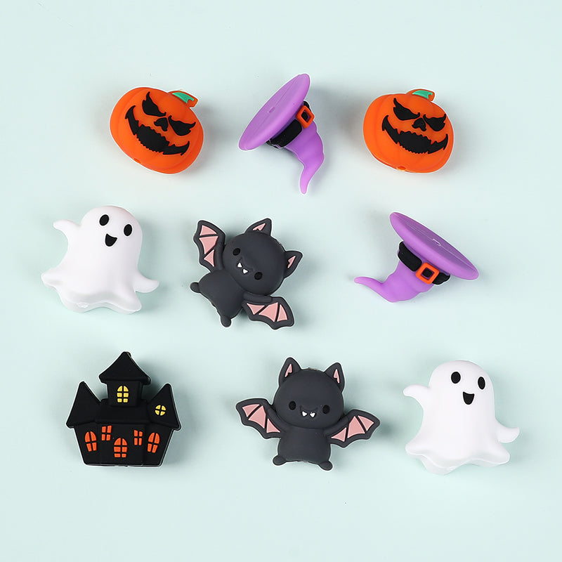 Silicone 3D Focal Beads Halloween Pumpkins Grimace Faces 20pcs 2