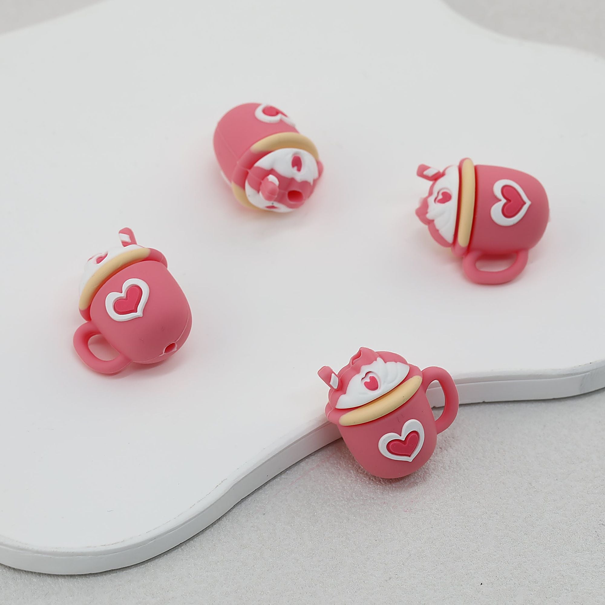 Pink Coffee Cup 3D Silicone Focal Beads 20 pcs