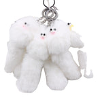 Plush Fox Keychain Soft White Faux Fur Curly Tail Animal Charm