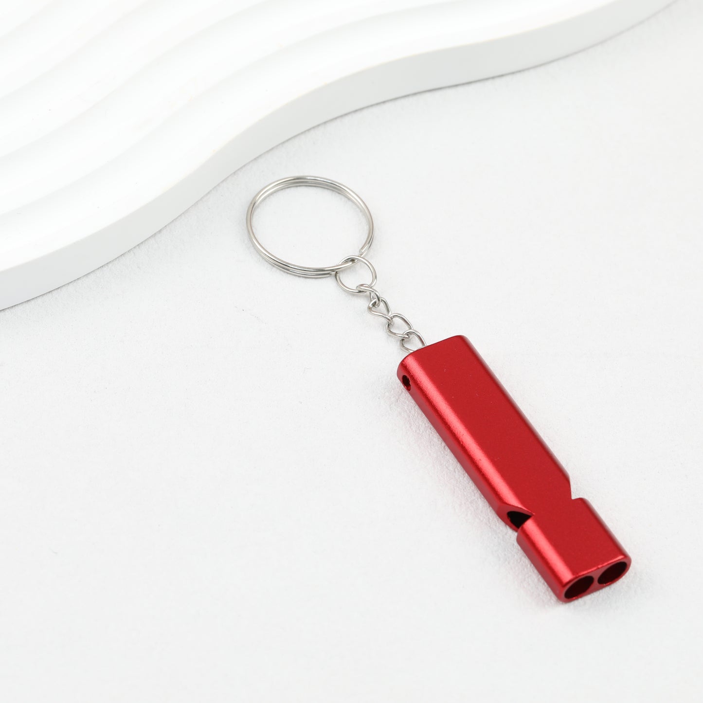 Survival Whistle Keychain Flat Aluminum Alloy Double Tube Self Defense