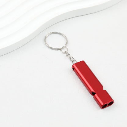 Survival Whistle Keychain Flat Aluminum Alloy Double Tube Self Defense