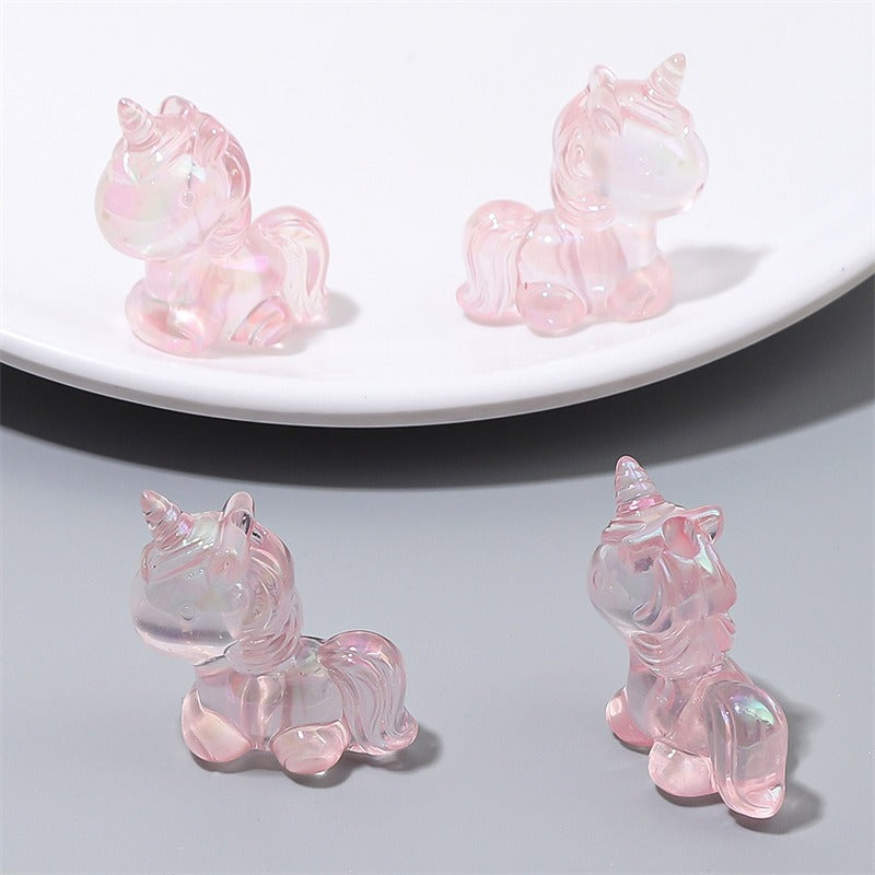 Painted Unicorn Acrylic Beads 25x26mm Pastel Iridescent Shine 4pcs 7