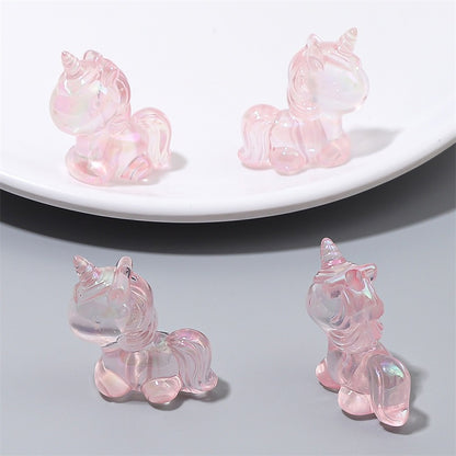 Painted Unicorn Acrylic Beads 25x26mm Pastel Iridescent Shine 4pcs 7