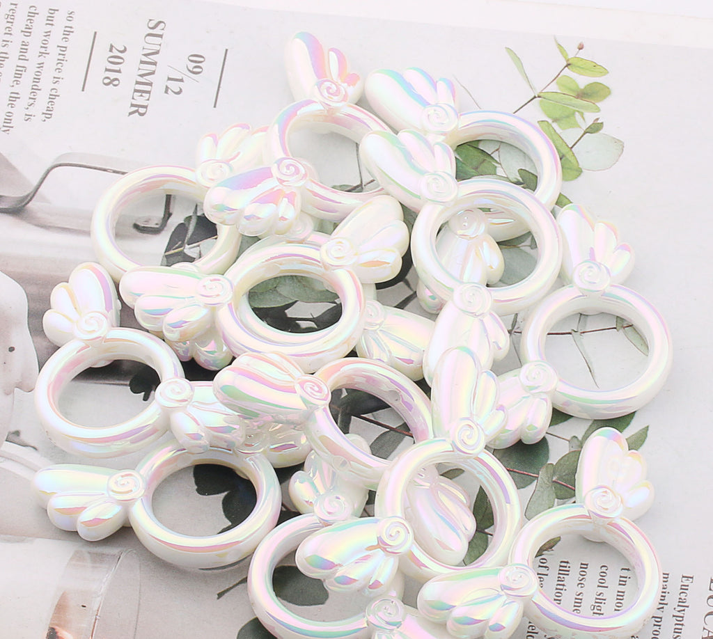 UV Color Plated Solid Color Varied Sakura Angel Wings Acrylic Beads 2pcs 11