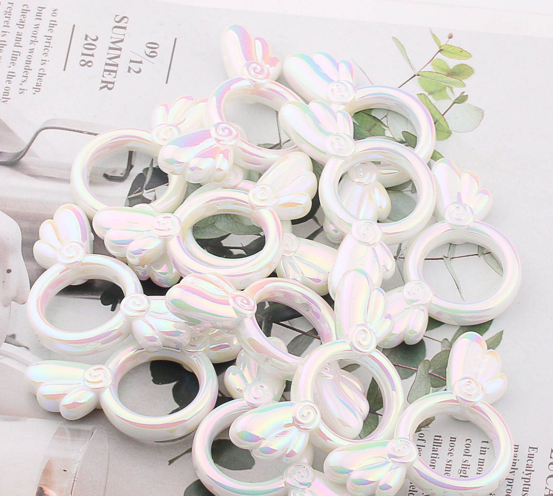 UV Color Plated Solid Color Varied Sakura Angel Wings Acrylic Beads 2pcs 11