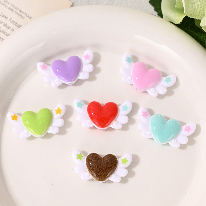 Glossy Angel Wing Heart Resin Beads 30mm 20pcs 3