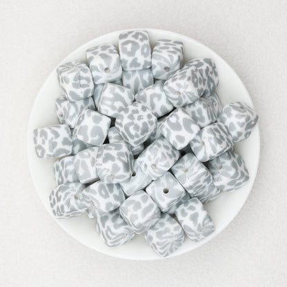 13.5mm Square Leopard Print Silicone Beads 50pcs 3