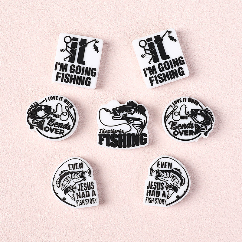 Silicone Focal Beads Fishing Theme Bold Fish and Hook Designs 20pcs