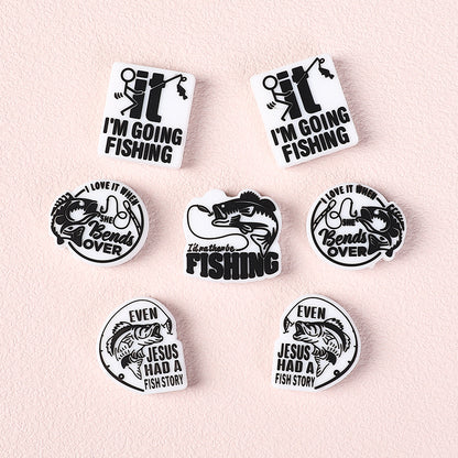Silicone Focal Beads Fishing Theme Bold Fish and Hook Designs 20pcs