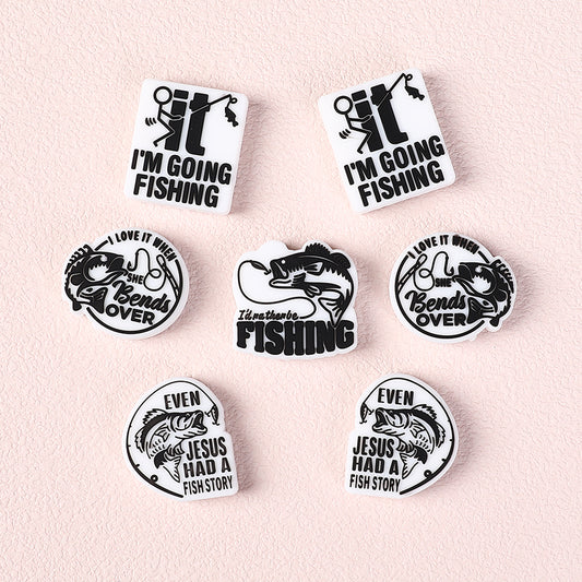 Silicone Focal Beads Fishing Theme Bold Fish and Hook Designs 20pcs