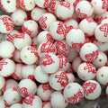 15mm Silicone Beads Red Heart Ribbon Print 50pcs