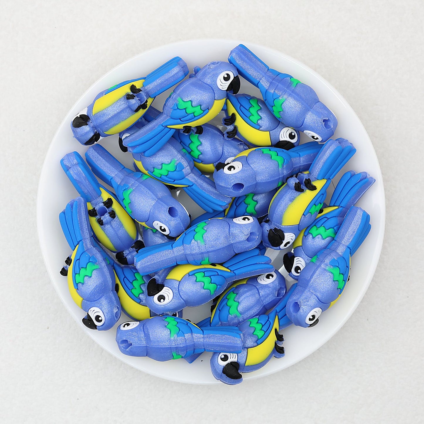 3D Colorful Feather Parrot Silicone Focal Beads 20pcs - Blue
