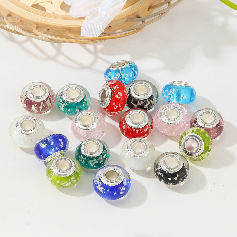 Glass Round Spacer Beads 15mm Glow In The Dark Glitter Powder 10pcs 2