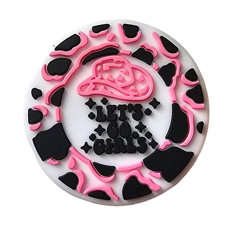 Silicone Focal Beads Lets Go Girls Pink Cowboy Hat Text 20pcs