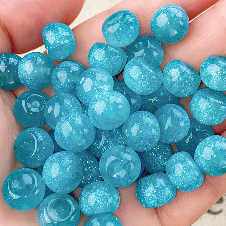 Glitter Powder Apple Resin Beads 8mm Sparkling Colors 30pcs 9