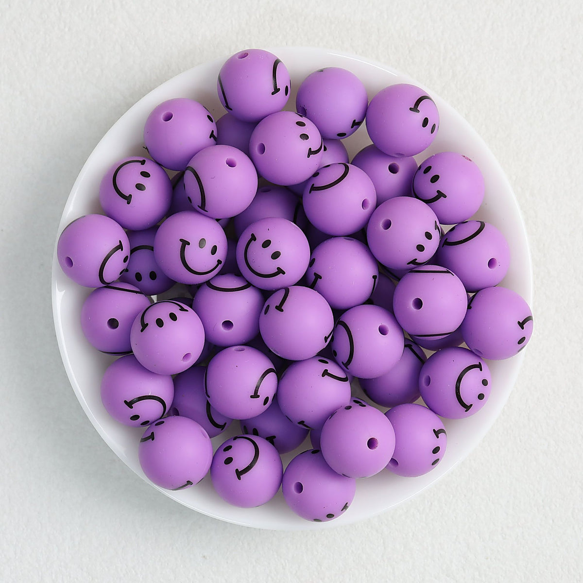15mm Smiley Face Printed Round Silicone Beads  50pcs - Purple