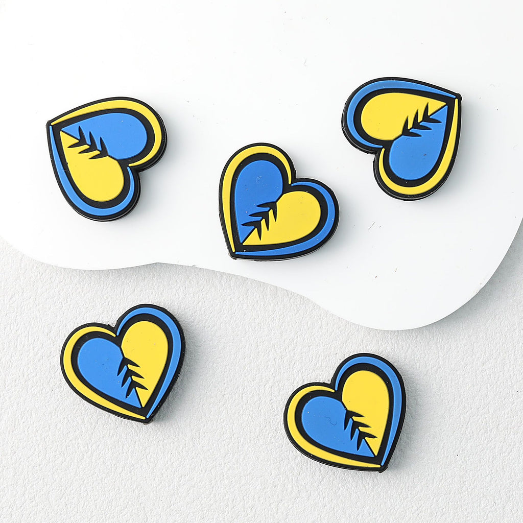 Yellow Blue Heart Silicone Focal Beads 20 pcs