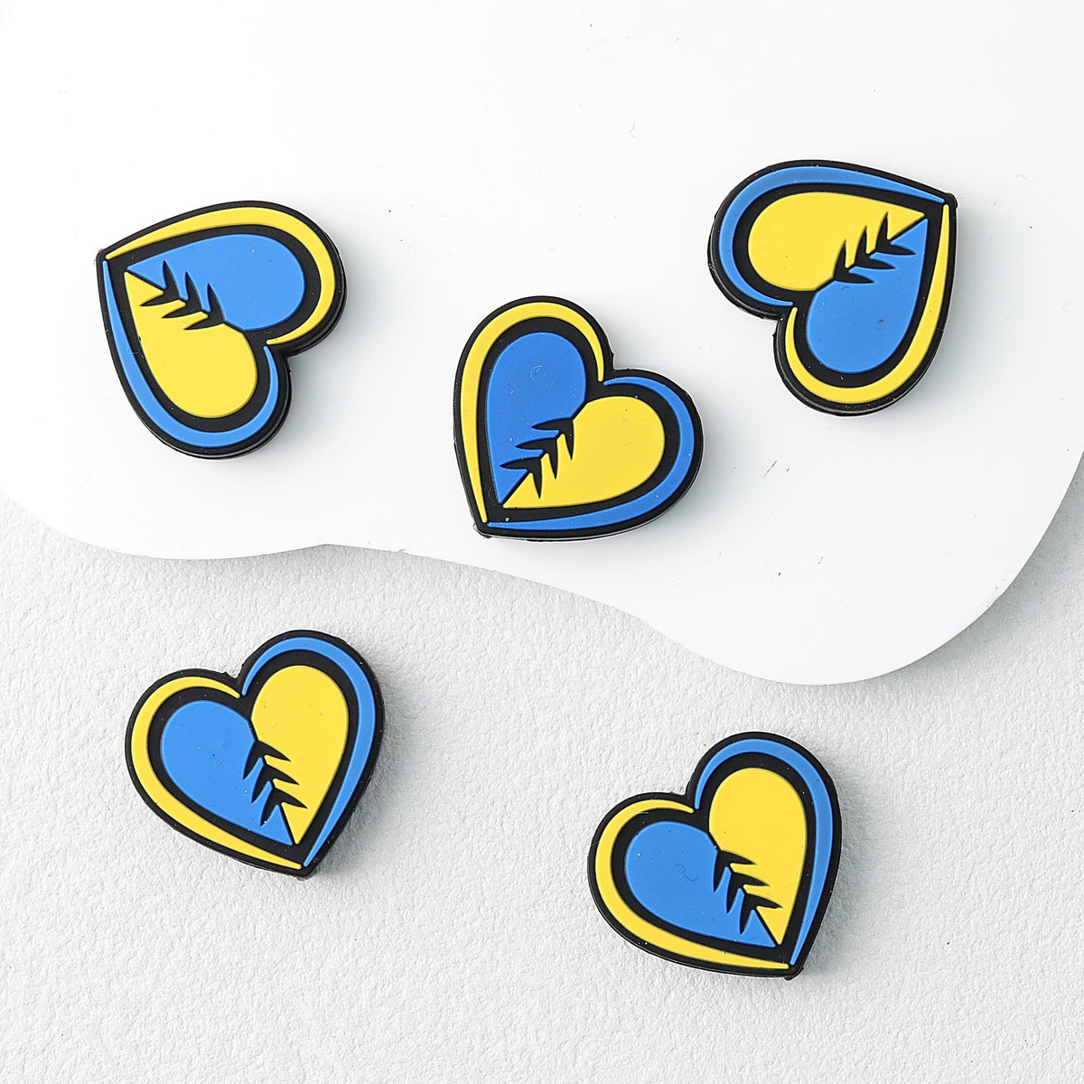 Yellow Blue Heart Silicone Focal Beads 20 pcs