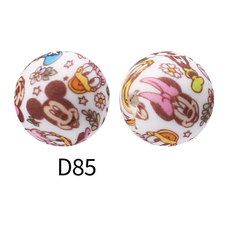 50Pcs 15mm Colored pattern printed silicone beads 87