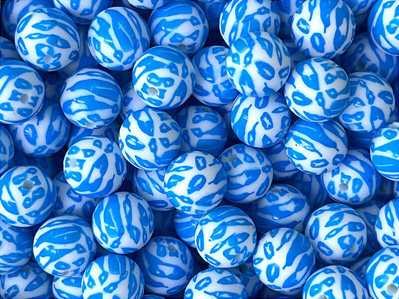 15mm Silicone Beads Pink Blue Cow Print 50pcs 2
