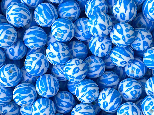 15mm Silicone Beads Pink Blue Cow Print 50pcs 2