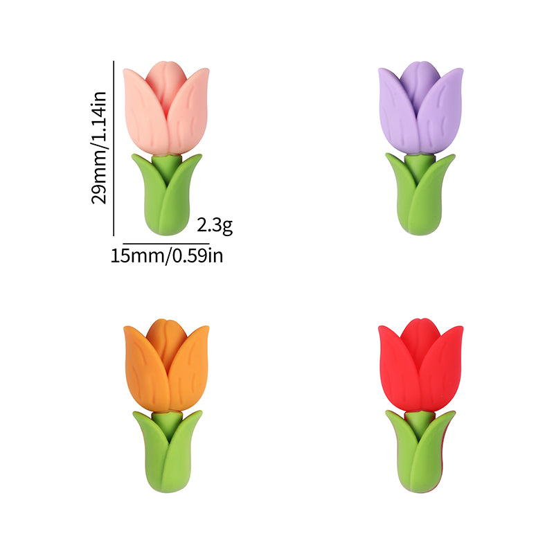 Silicone 3D Focal Beads Tulip Detailed Petals Vibrant Colors 20pcs 9