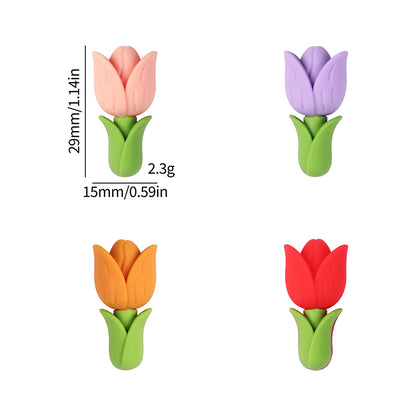 Silicone 3D Focal Beads Tulip Detailed Petals Vibrant Colors 20pcs 9