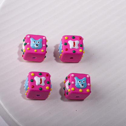 Painted Square Acrylic Beads 15mm Circus Pig Rabbit Expression 5pcs 9