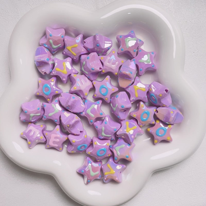 Hand-Painted Star Acrylic Beads 22mm Glossy Pastel 5pcs 12