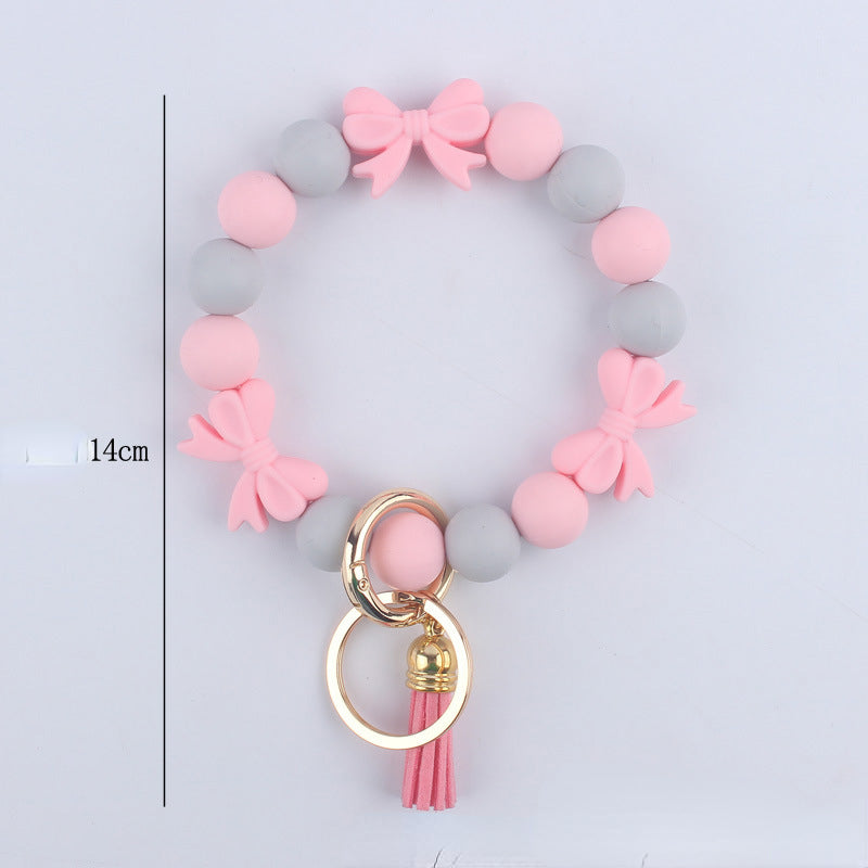Bow Silicone Bead Wristlet Keychain Vibrant Colors 14cm 5
