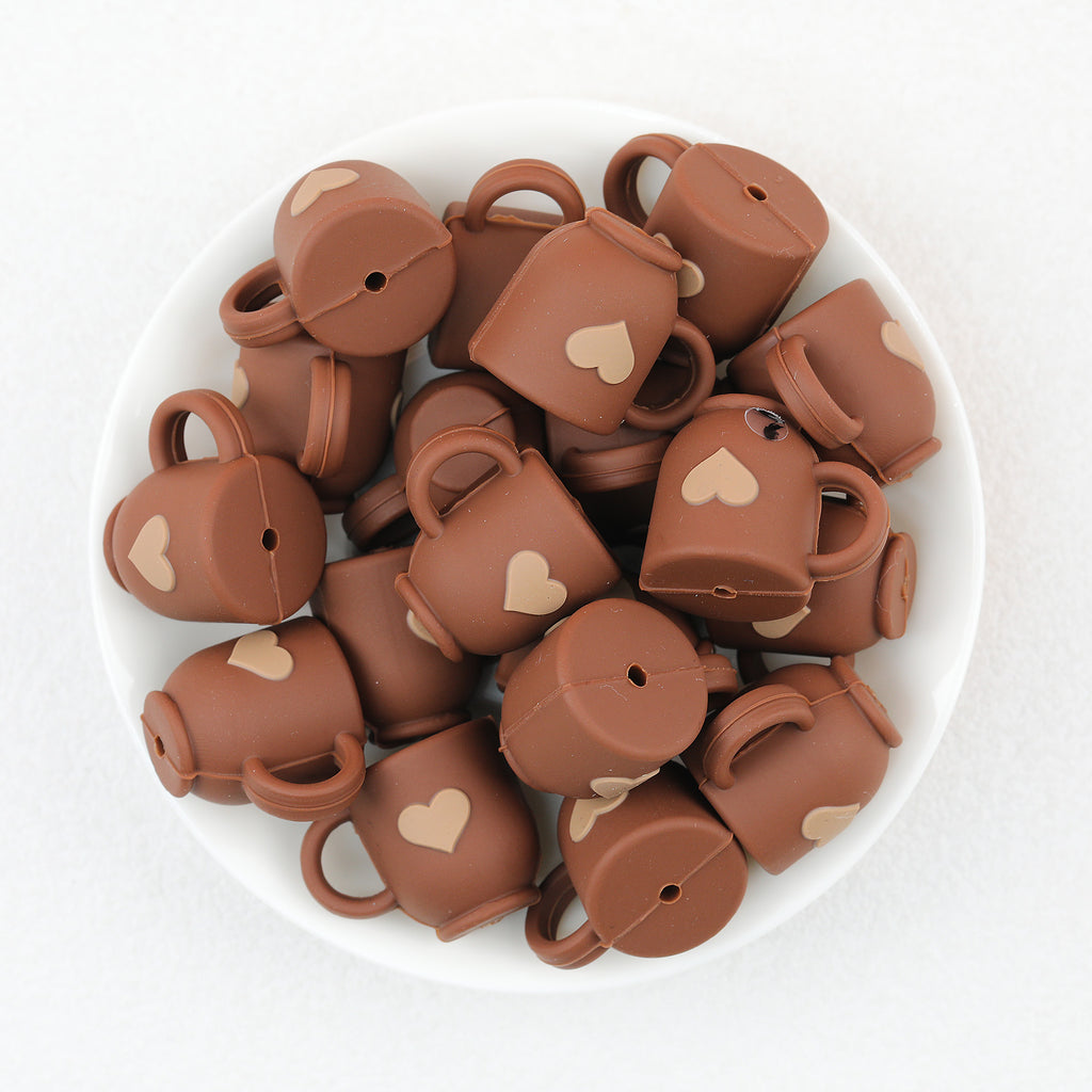  3D Deep Brown Heart Coffee Cup Silicone Focal Beads 20Pcs 2
