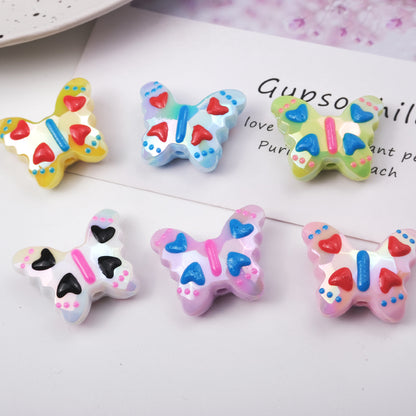 Colorful Plating Butterfly Acrylic Beads 29mm Mixed Smooth Faceted 10pcs 15