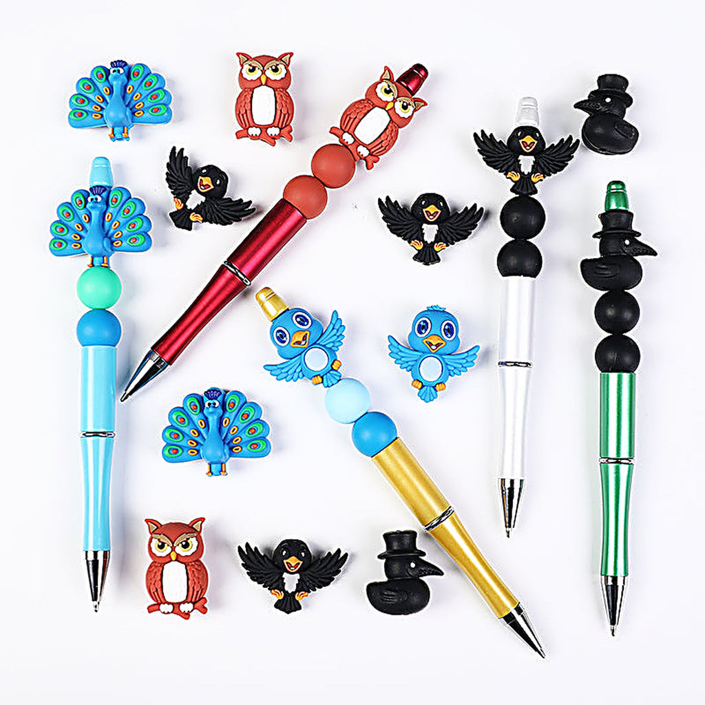 3D Bird Silicone Focal Beads Owl Peacock Cute Animal Charms 20pcs